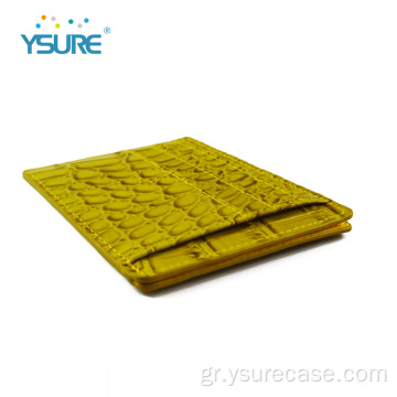 Κίτρινο πορτοφόλι με κροκόδειλο δερμάτινο πορτοφόλι